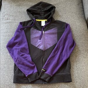 Disney Parks Hawkeye Black Hoodie with Purple Trim and Yellow Accents